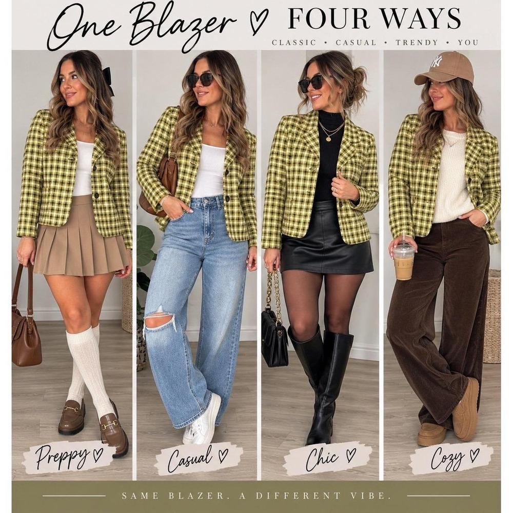 Rachel Roy Super Soft Plaid 3 button Cropped Blazer (Large) Green Plaid